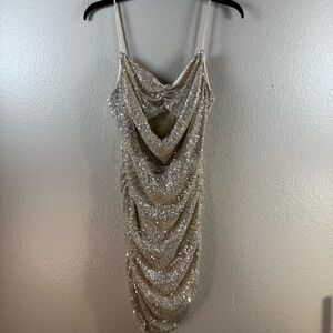 Sabora Elegant Sequin Draped Dress SZ:L